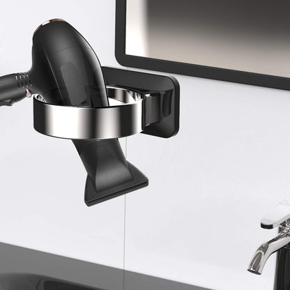 Hair Dryer Holder For Wall Mount , Bathroom Cabinet Door Blow Dryer Stand | Blow Dryer Holders - Extra Large Rim Compatible with Most Hair Dryers, Mount Chrome Finished (Silvery)
