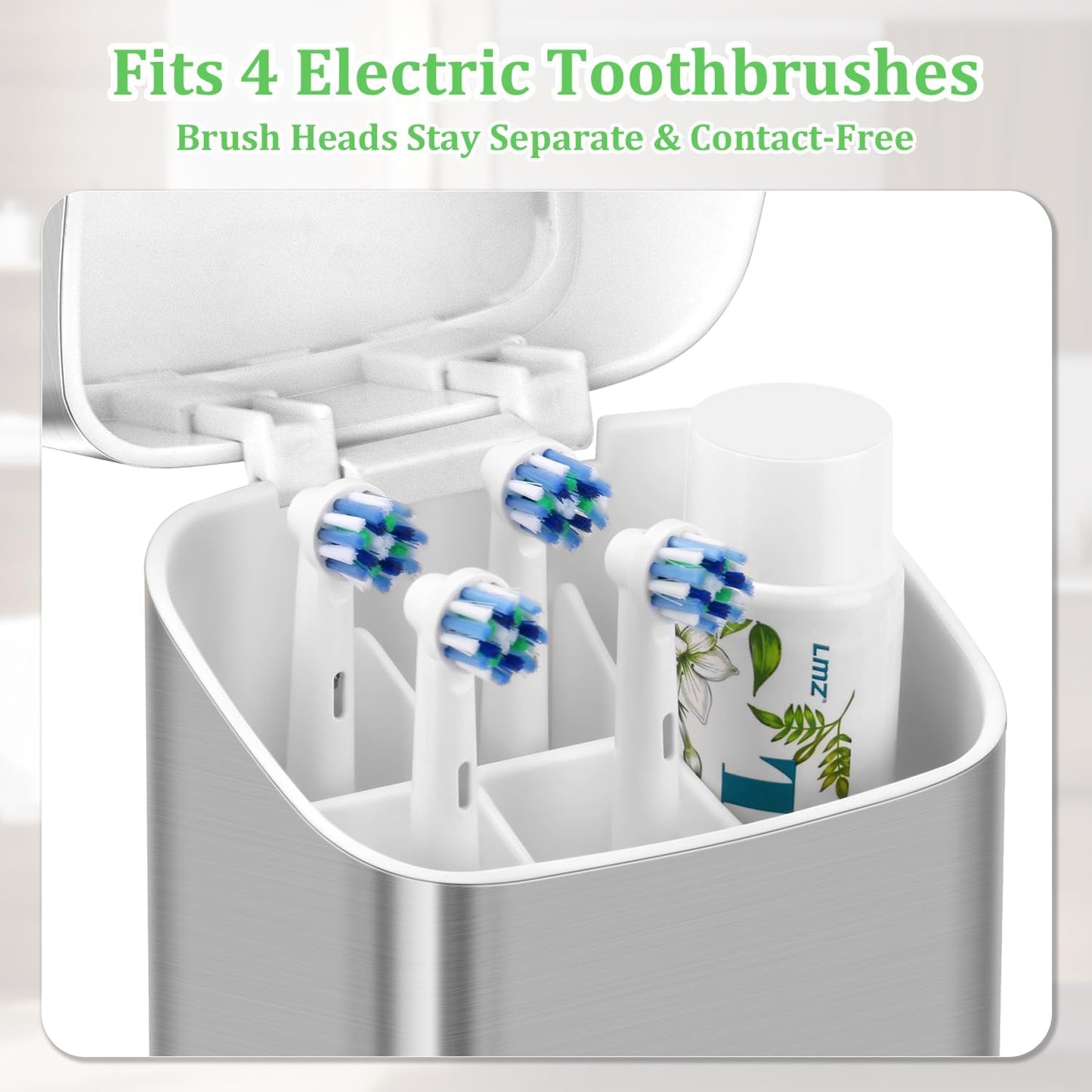 GFWARE Electric Toothbrush Holder with Cover, Ventilated & Drainage, Silver | Detachable 5 Slots Bathroom Organizer for Toothbrush & Toothpaste, Waterproof & Dustproof, Electric Toothbrushes Under 10 In