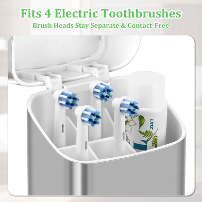 GFWARE Electric Toothbrush Holder with Cover, Ventilated & Drainage, Silver | Detachable 5 Slots Bathroom Organizer for Toothbrush & Toothpaste, Waterproof & Dustproof, Electric Toothbrushes Under 10 In