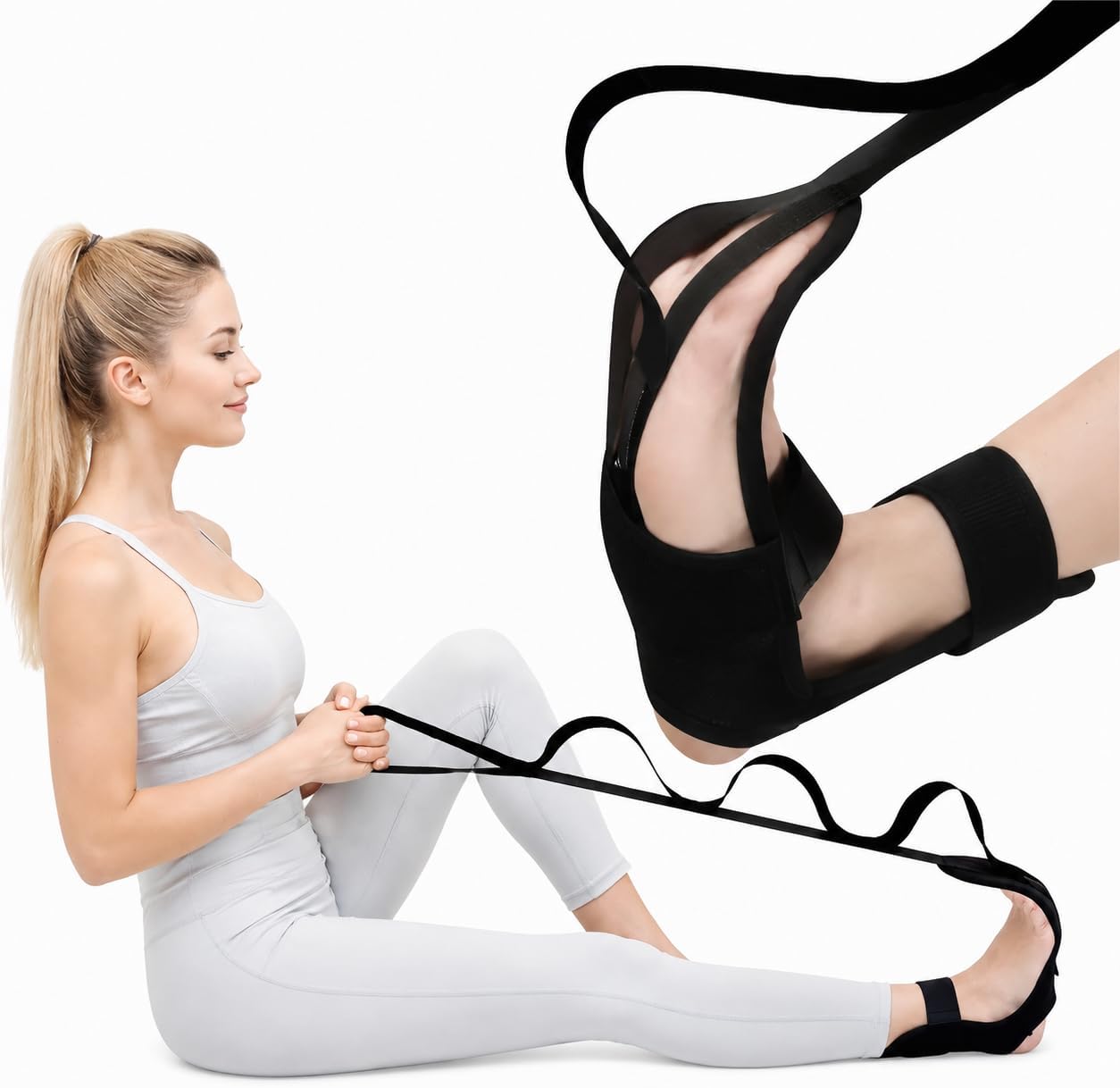 1pc Yoga Stretch Strap for Foot and Calf Stretching, Multifunction Leg Stretcher Band with Loops for Yoga, Flexibility Training, Dance, Exercise and Muscle Stretching
