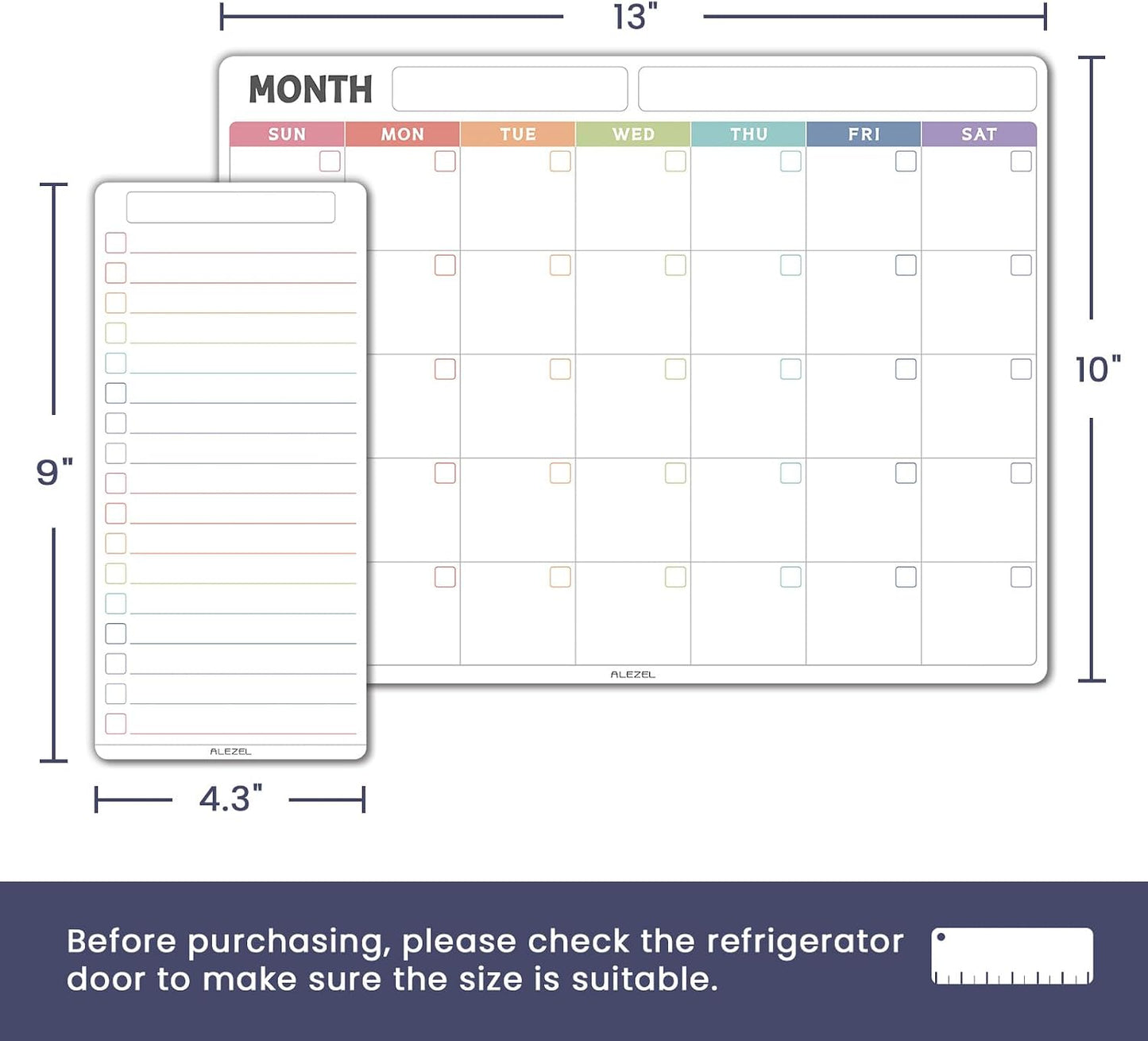 ALEZEL Magnetic Dry Erase Refrigerator Calendar Set | Dry Erase Fridge Calendar Set, Includes Magnetic Monthly & Weekly Planner with List White Board, 4 Markers + Eraser