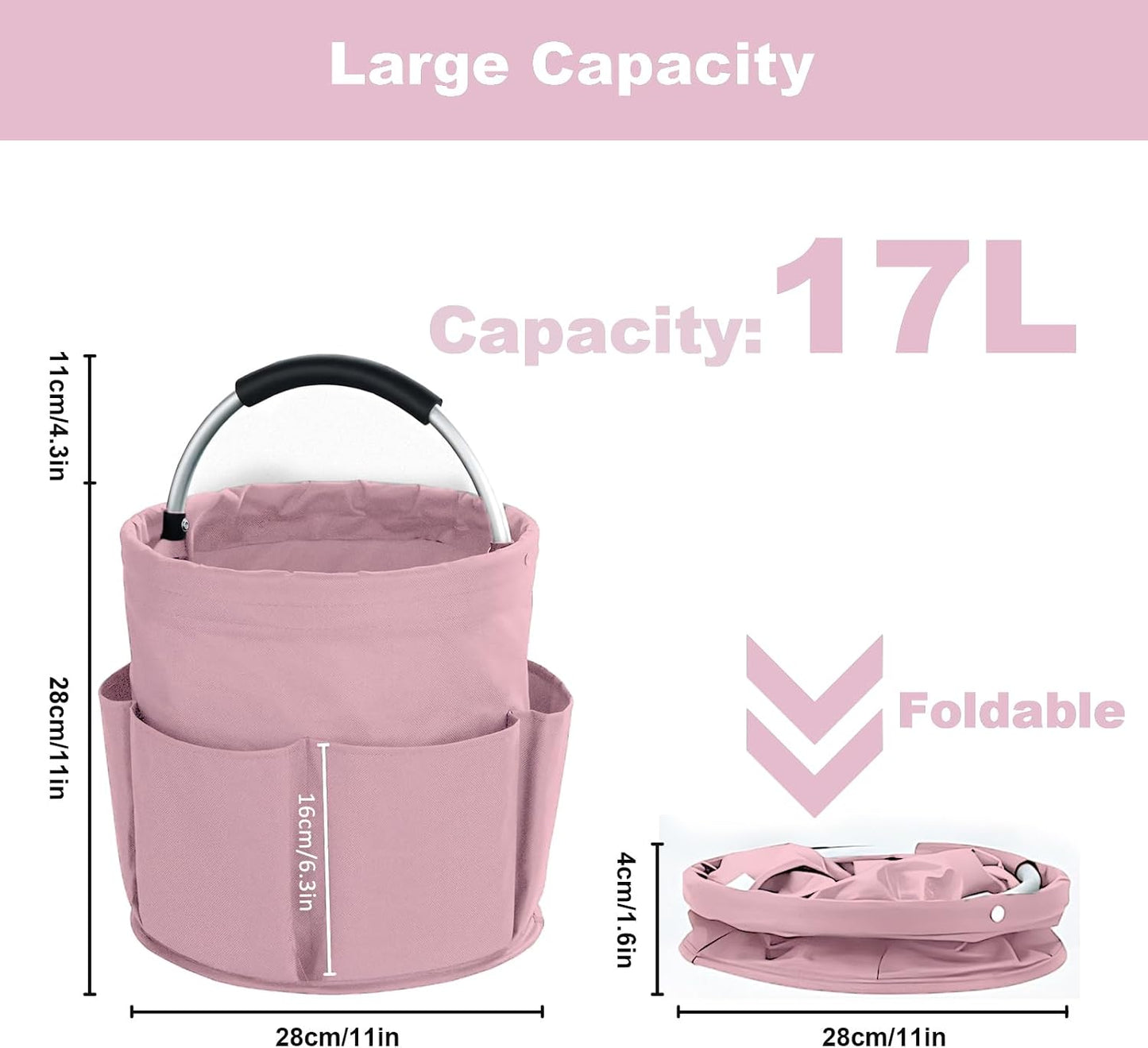 Cleaning Caddy with Handle, Cleaning Products Organiser, 17L Foldable Storage Basket, Cleaning Caddy Organiser, Portable Multi Cleaning Bucket Bag for Home, Garden (Black)