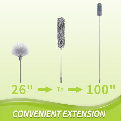 IVYROLL Skinny Duster with Extension Pole for Under Furniture | Under Appliance Cleaning Tool with 3 Microfiber Dusting Cloths, Retractable Flat Duster for Under Refrigerator, Gap