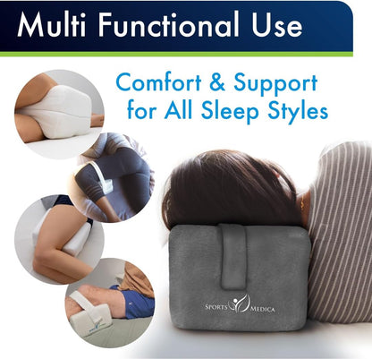Sports Medica Doctor Developed Knee Pillow for Side Sleepers - Washable Cover Memory Foam Leg Pillow for Side Sleeping - Between Knee Hip Cushion