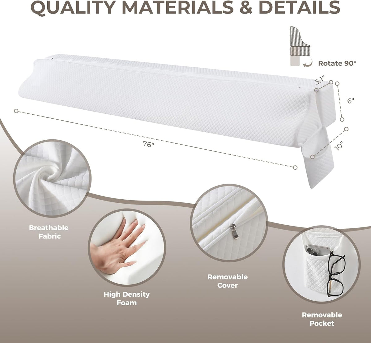 Bed Wedge Gap Filler Queen Size, Wedge Pillow for Headboard Gap, 60×10×6 in