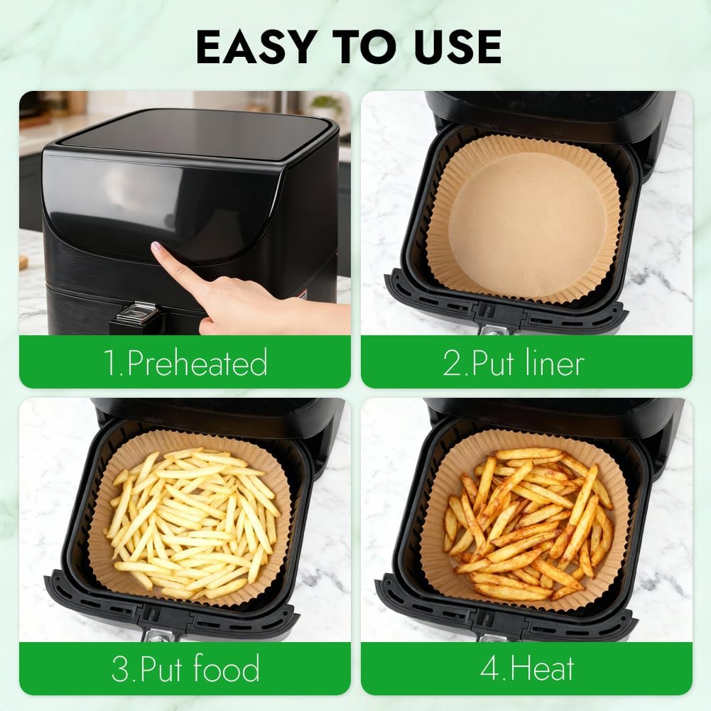 BYKITCHEN 300PCS Small Disposable Air Fryer Liners for 2 to 5QT Airfryer, Round Air Fryer Parchment Paper Liners, Compatible with Ninja AF101 4 QT, CHEFMAN 2 QT, Cosori 2.1QT, Dash 2.6 Quart & More