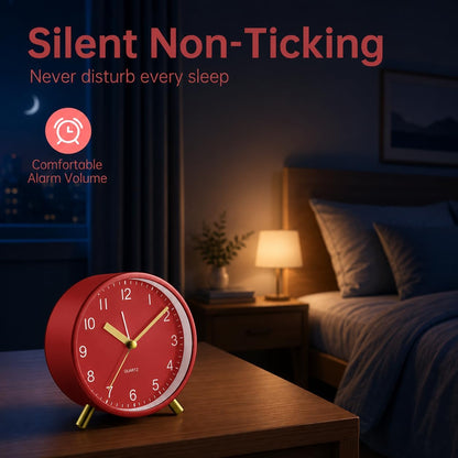 JALL Analog Alarm Clock, 4 inch Super Silent Non Ticking Small Clock with Night Light, Battery Operated, Simple Design, Old Fashioned Style Ideal Decor, for Bedroom, Bedside, Desk, Adult, Gift, Green