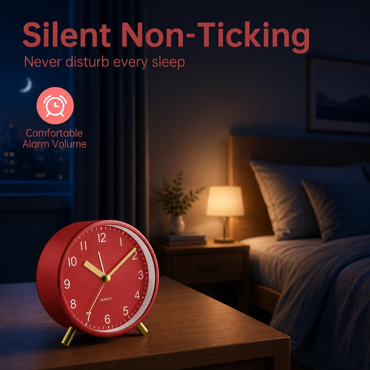 JALL Analog Alarm Clock, 4 inch Super Silent Non Ticking Small Clock with Night Light, Battery Operated, Simple Design, Easy Setting for Office, Bedroom, Bedside, Desk, Teens, Elders, Adult, Green