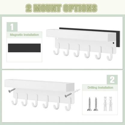 VIS'V Key Holder Wall Mount, Magnetic Key Rack with Tray, 6 Hooks, Black | 2 Mount Options, Metal Material, Compact Discreet Design, for Fridge, Kitchen, Entryway, Hallway, Doorway, Garage, Camper