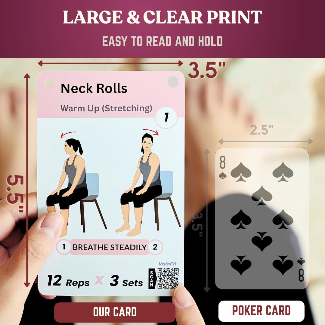 [All-in-One Kit] Chair Yoga for Seniors Over 60 | Cards + Bands + QR Videos | 71 Large Print Durable Cards • 6 Guided Flows • Build Mobility, Balance, Strength & Cardio • Gift for Parents & Grandparents