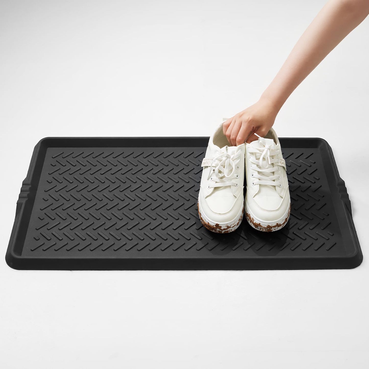 Tchdio Rubber Boot Tray for Entryway – Heavy Duty Shoe Mat, Mud and Snow Mat for Indoor/Outdoor Use – Boot Trays for Entryway, Shoe Tray for Entryway, 16 x 27.5 Inch Rubber Mat