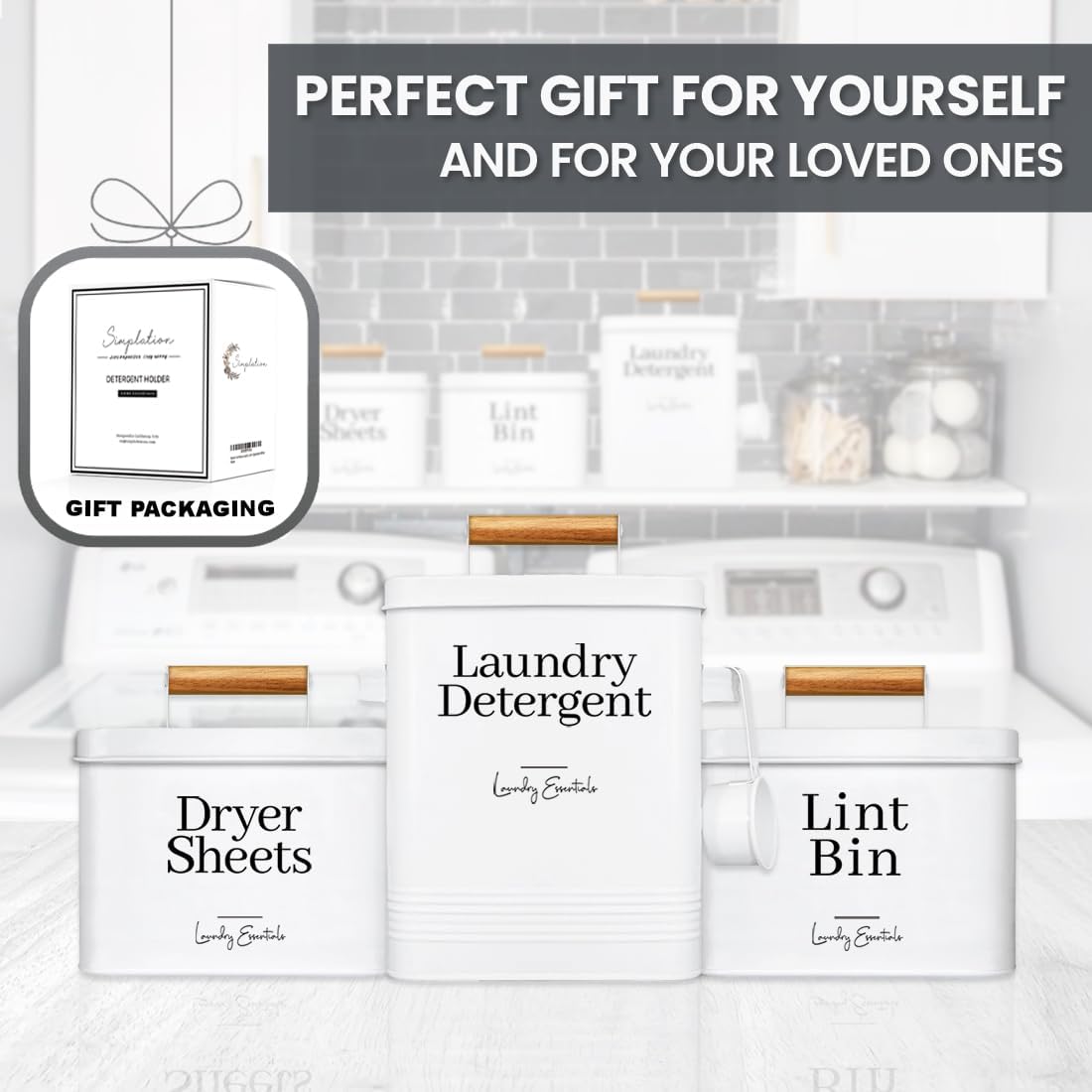 Modern Farmhouse Lint Bin for Laundry Room Decor and Accessories (White) | Metal Lint Bin for Laundry Decor and Laundry Room Organization, Laundry Trash Can, Lint Holder Bin