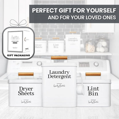 Modern Farmhouse Lint Bin for Laundry Room Decor and Accessories (White) | Metal Lint Bin for Laundry Decor and Laundry Room Organization, Laundry Trash Can, Lint Holder Bin