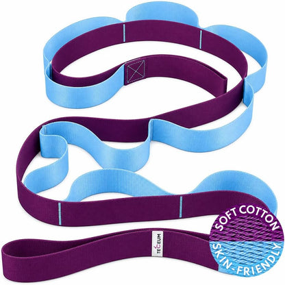 Stretching Strap with 10 Loops for Physical Therapy & Rehab | Non-Elastic Yoga Stretch Band for Hamstring, Leg, Hip & Knee Rehab, Pilates, Flexibility & Mobility Exercises for Men & Women