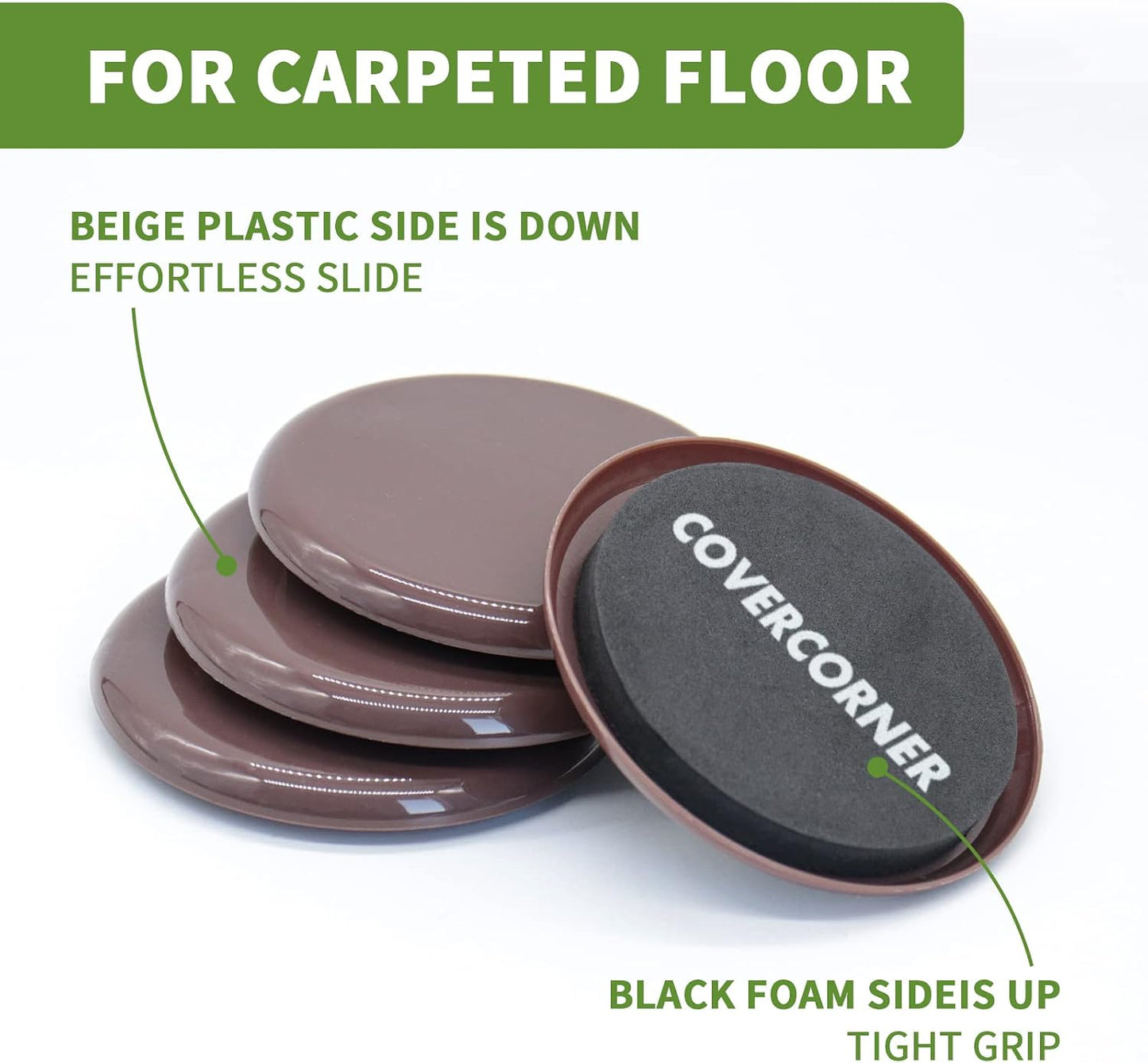 Furniture Sliders for Carpet 8 PCS - 3 1/2" Beige | Furniture Moving Sliders, Chair Leg Floor Protectors, Carpet Sliders for Furniture - Move Your Furniture Easily & Safely