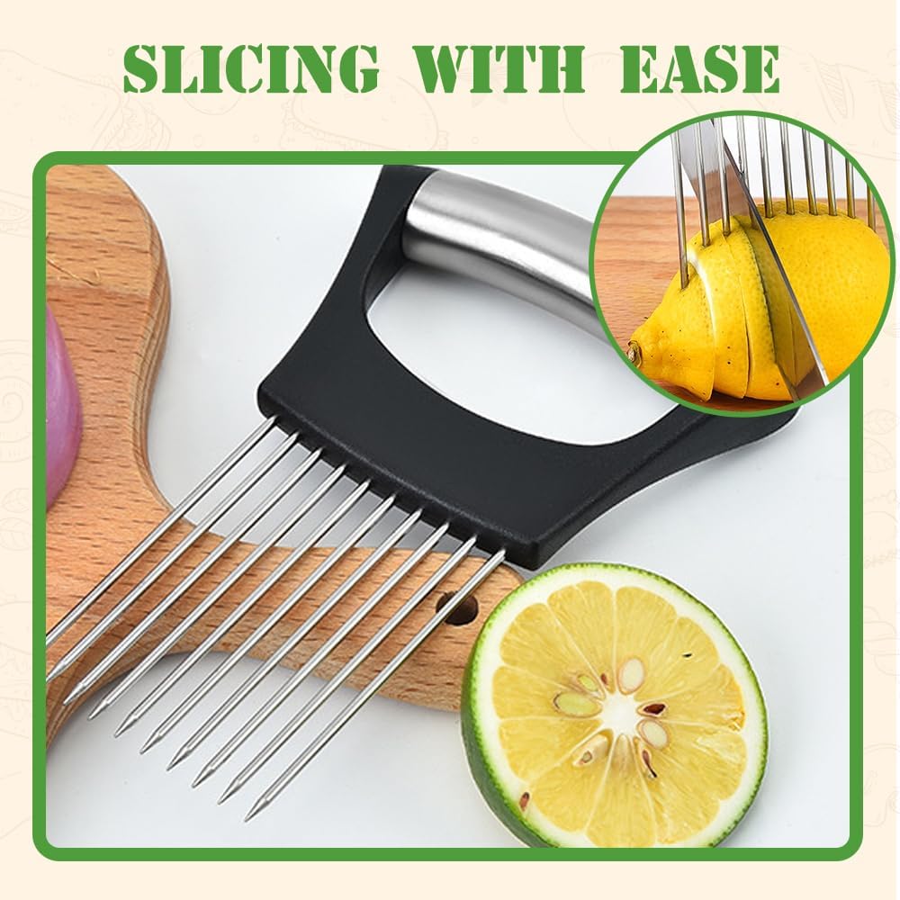 Stainless Steel Onion Slice Holder, 2025 New Onion Slice Holder for Slicing, Chopper Assistant Tool, Lemon Slicer Vegetable Cutter for Meat, Lemon, Potato, Tomato - Kitchen Gadgets (3)