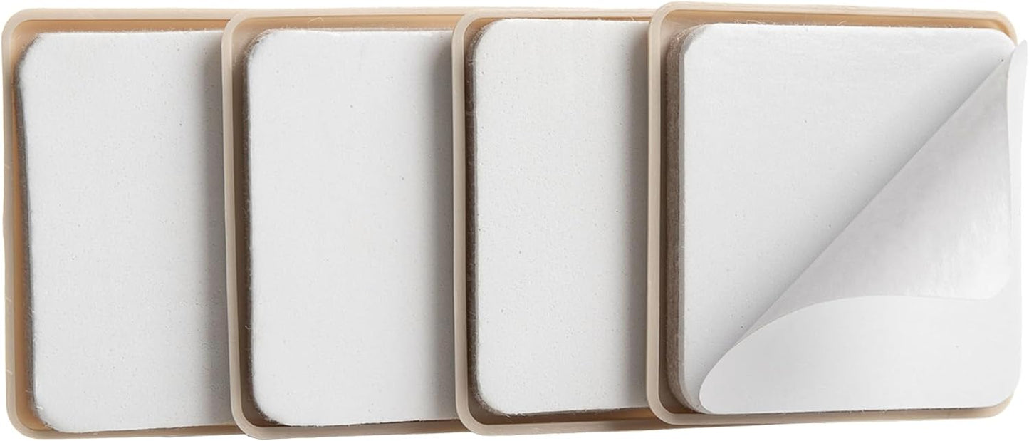 Super Sliders 2-1/2" Self-Stick Square Furniture Sliders for Carpet and Hard Surfaces, Anti-Slip Adhesive Furniture Moving Pads for Beds, Sofas, Dressers, Set of 4, Beige