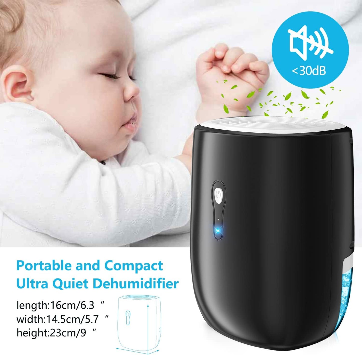 Dehumidifiers for Home 27oz(800ml), Small Auto Shut off with Drain Hose | Portable Ultra Quiet Mini Dehumidifier for Bathroom, Basement, Garage, RV, Gun Safe, Closet, Quiet Moisture Absorber