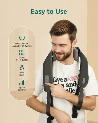Snailax Cordless Neck & Shoulder Massager with Kneading, Heat, USB-C