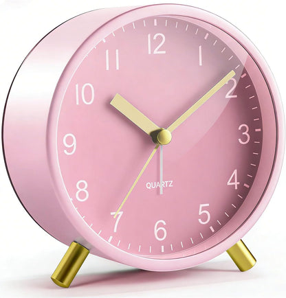 Back to School Silent Analog Quartz Alarm Clock for Kids Bedroom,Night Light, Battery Operated, Fashionable Round Metal