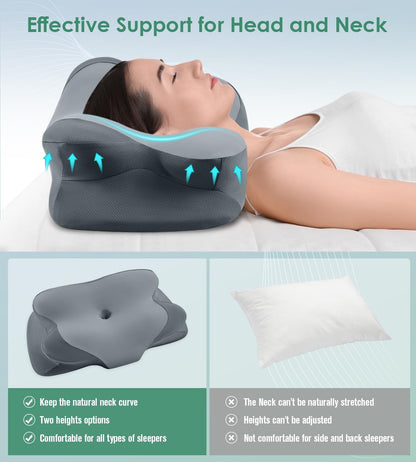 DONAMA Cervical Pillow for Neck and Shoulder Pain Relief, Cooling Contour Memory Foam Pillow, Dual-Height Ergonomic Neck Support Pillow for Side Back Stomach Sleepers with Removable Pillowcase