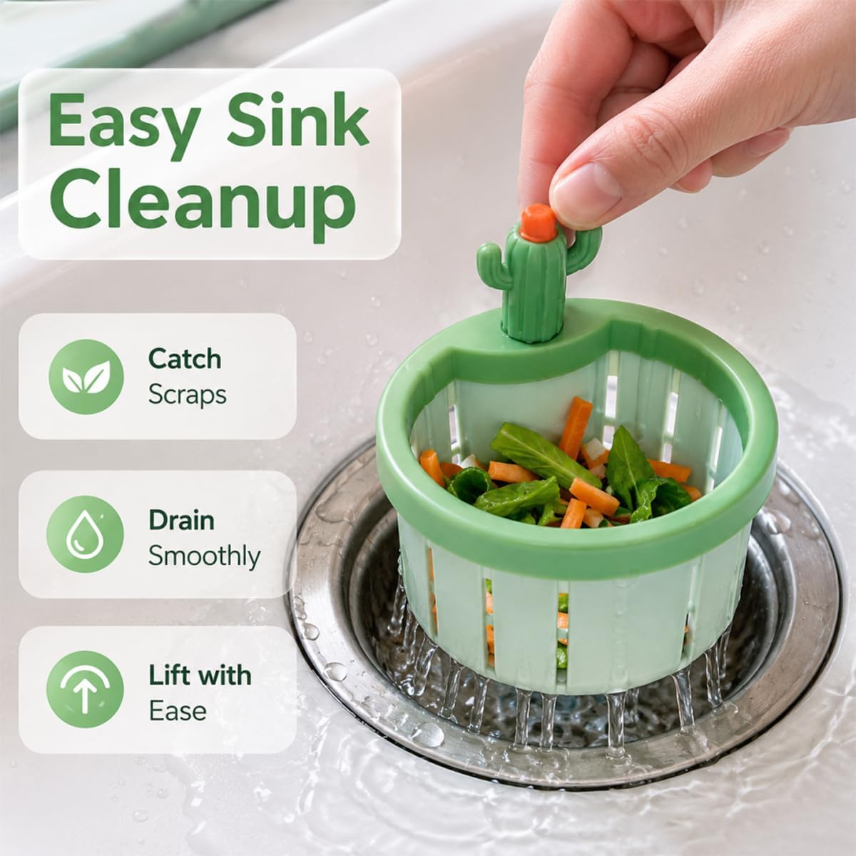 2026 New Cactus Sink Strainer Basket, Upgrade Multifunctional Kitchen Sink Drain Strainer Press Automatic Dumping Basket Anti-Clogging, 2 Pack (Green+Yellow)