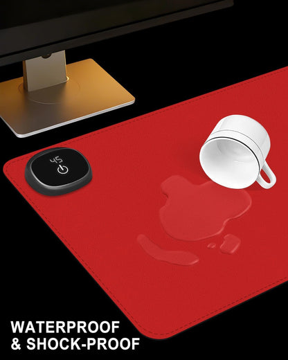 Heated Desk Pad, 31.5" x 13" Leather Non-Slip Warm Desk Pad, Large Mouse Mat with 3 Levels Heating & 3 Hours Auto Shut-Off, Hand and Foot Warmer for Office, Home, White