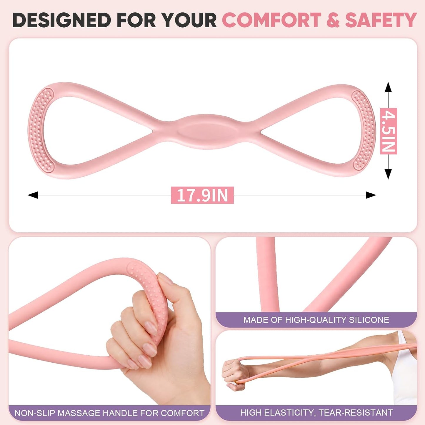 Figure 8 Resistance Bands, Exercise Bands for Stretching, 1Pcs | Fit Arms, Shoulder, Leg & Back, Non-Slip Handles, Home Gym, Yoga & Physical Therapy - Toning, Posture Correction,Women & Men
