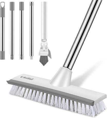SetSail Floor Scrub Brush with 51-Inch Long Adjustable Handle 2 in 1 Scrape Brush Stiff Bristle Floor Scrubber for Cleaning Shower Bathroom Garage Kitchen Wall Deck Tub Tile | 2 in 1 Scrape Brush Stiff Bristle Floor Scrubber for Cleaning Shower Bathroom
