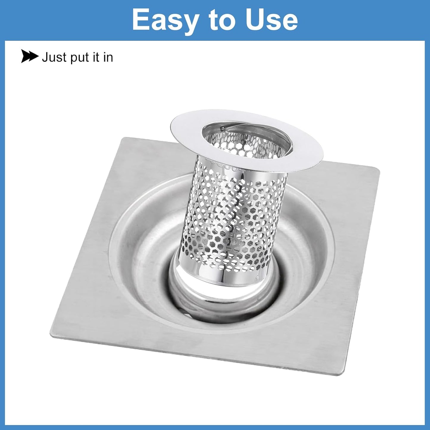 uxcell 2 Pack Shower Drain Strainer, 2" x 2.5" Stainless Steel Floor Drain Strainer Deep Sink Hair Catcher for Kitchen Bathroom Balcony Floor Drain, Fit Hole Size from 1.57" to 2.56"