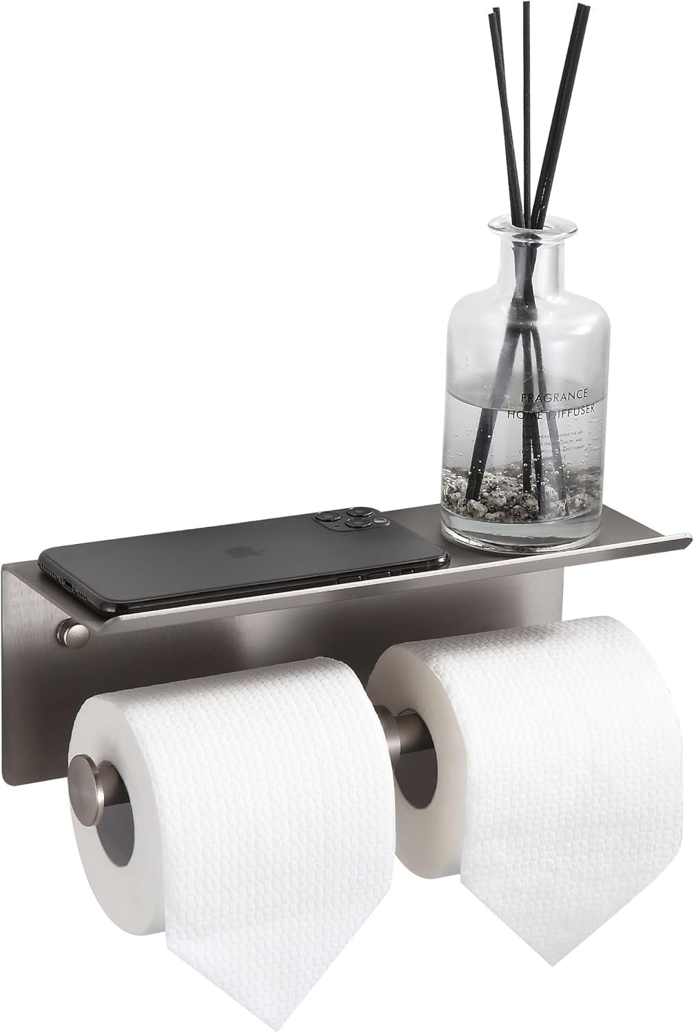 Black Toilet Paper Roll Holder with Shelf Wall Mounted for Bathroom (Black, Double Head)