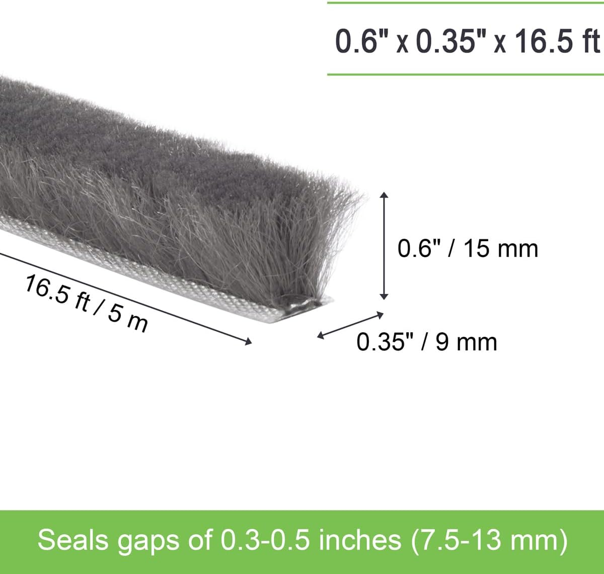 Self-Adhesive Weather Stripping Seal for Doors & Windows – Soundproof Insulation Gap Filler for Sliding, Exterior, Front, and Jamb Frames – 0.2" x 0.35" x 16.5 ft, Gray