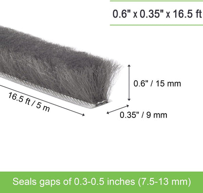 Self-Adhesive Weather Stripping Seal for Doors & Windows – Soundproof Insulation Gap Filler for Sliding, Exterior, Front, and Jamb Frames – 0.2" x 0.35" x 16.5 ft, Gray