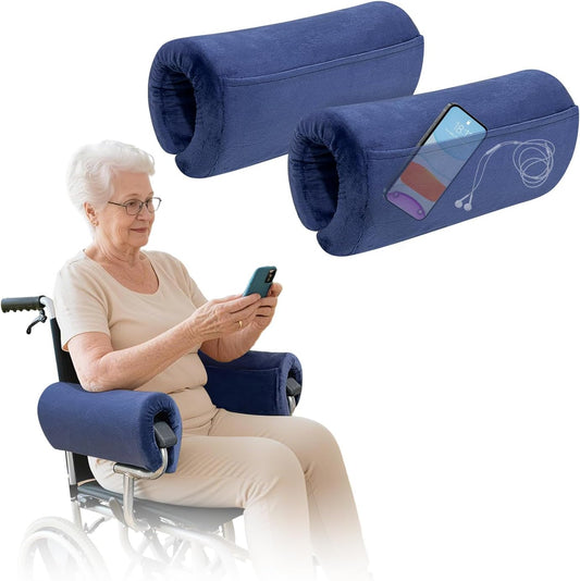 Wheelchair Armrest Covers Pads (2 Pcs), Foam Arm Rest Cover Cushion for Wheelchairs, Accessories Pads for Transport Electric Wheel Office Chair Arm Rests, Non-Slip Arm Support Cushions with Pockets