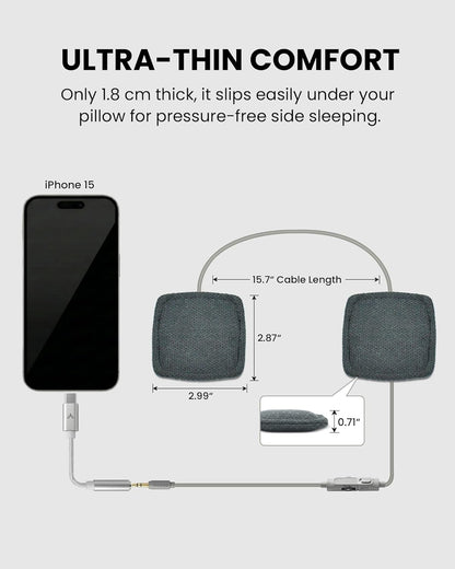 Avantree Slumber Mini - Wired Pillow Speaker for Sleeping | Soft Bedtime Audio, No Charging Needed, In-Line Volume Control, USB-C & AUX, Sleep Audio for Podcasts & Audiobooks