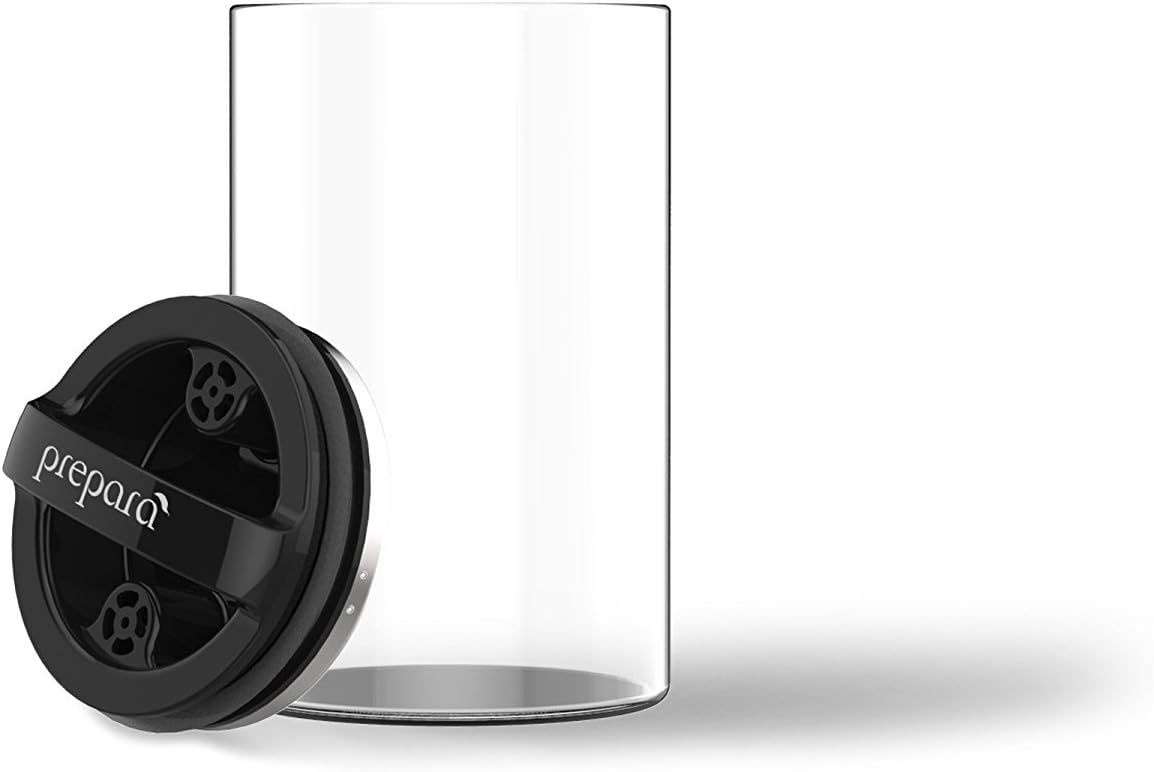 Prepara Evak Compact Glass Food Storage, Small, Black | Borosilicate Glass Container Vacuum Seal Lid & Black Handle, Odor & BPA-Free, Ideal for Coffee, Tea, Pantry Dry Goods