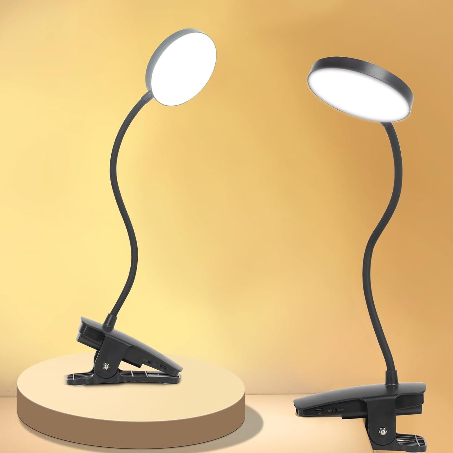 Cordless Rechargeable Clip On Desk Lamp Thick Flexible 360° Gooseneck | 450 Lumen Eye Protect Light,30 Custom Lighting Modes,5-30H Long Life Battery for Bed Headboard Desk Puzzle Craft ,Black 1 Pcs