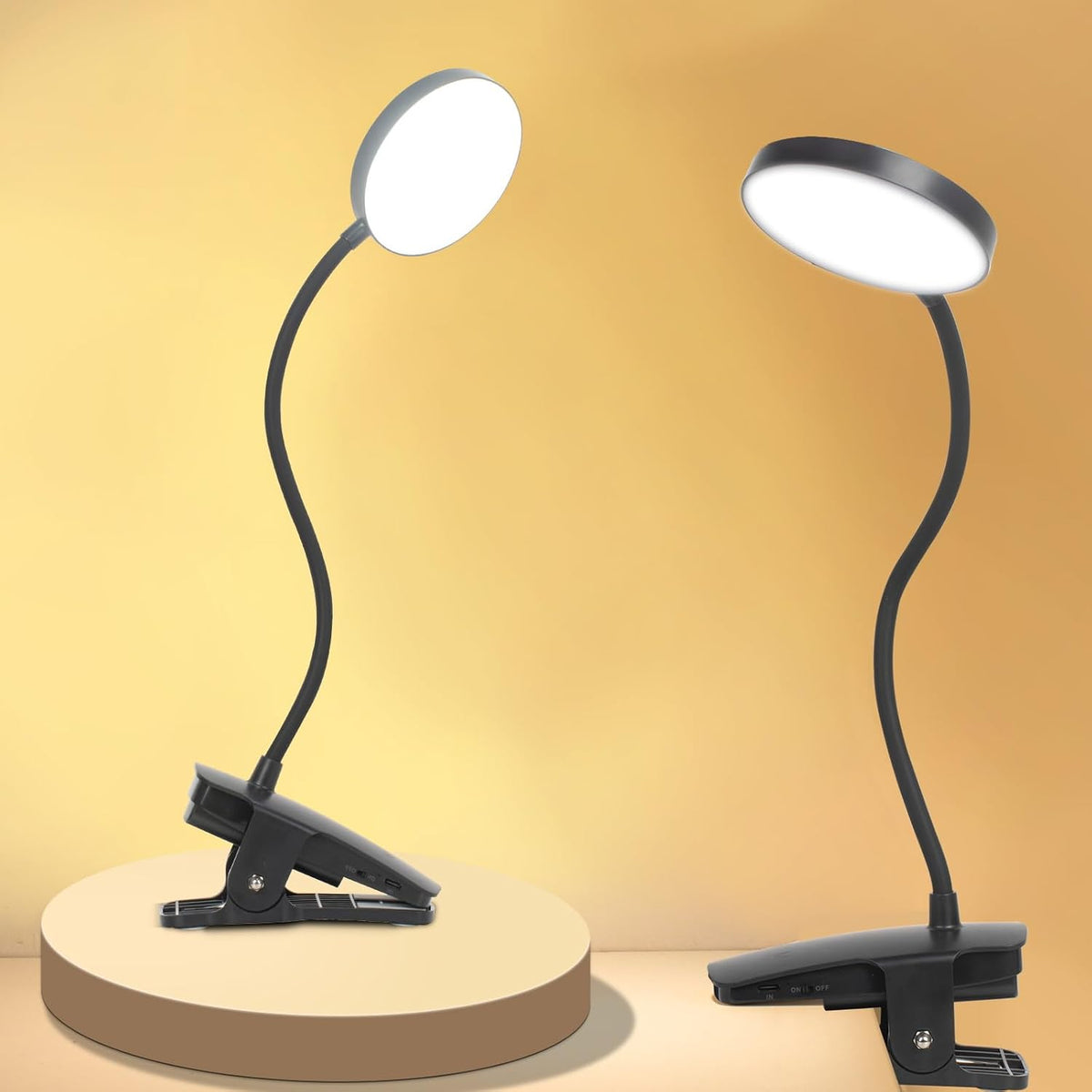 Cordless Rechargeable Clip On Desk Lamp Thick Flexible 360° Gooseneck