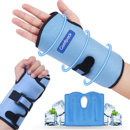 Wrist Ice Pack Wrap for Carpal Tunnel Relief with 2 Gel Ice Packs | Reusable Wrist Brace Compression Sleeve for Injuries, Tendinitis, Swelling, Surgery Recovery, Detachable Gel Inserts, Gifts