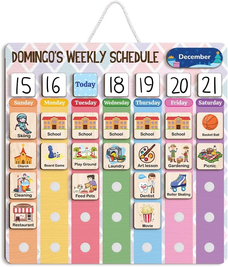 TinyKidz Wooden Daily Routine Chart 11x15, Schedule Board for Kids, Wooden Chore Chart for Kids, Responsibilities Chart for Toddlers, Morning Bedtime Routine for Toddlers
