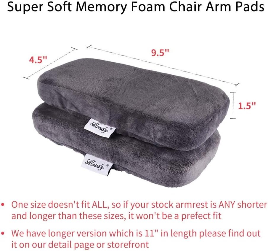 Aloudy Ergonomic Memory Foam Office Chair Armrest Pads, Comfy Gaming Chair Arm Rest Covers for Elbows and Forearms Pressure Relief(Set of 2), Stretch Fit, Black