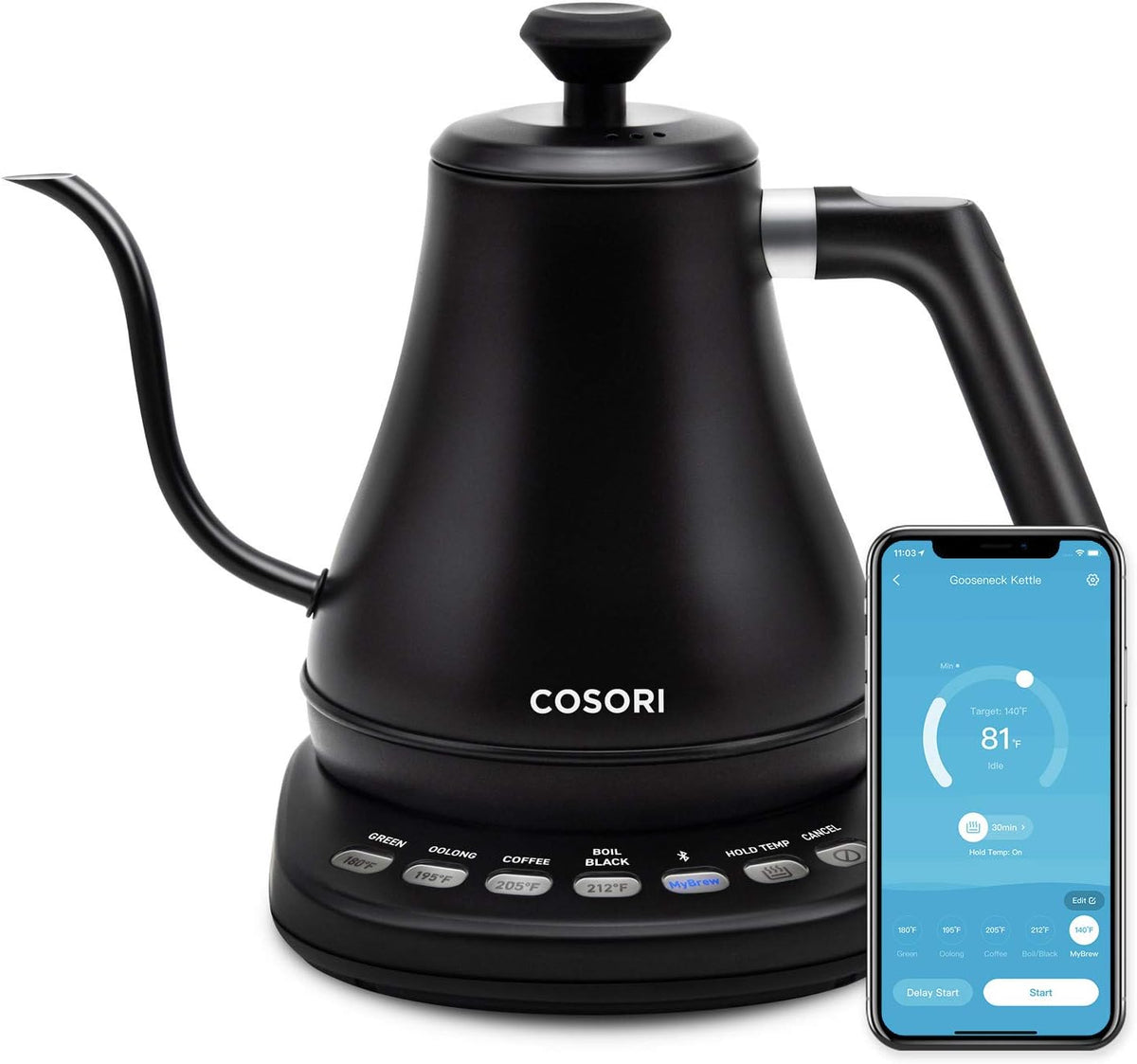 COSORI Electric Gooseneck Kettle Smart Bluetooth with Variable Temperature Control, Black & Pour Over Coffee Maker with Double-layer Stainless Steel Filter, 34 Ounce