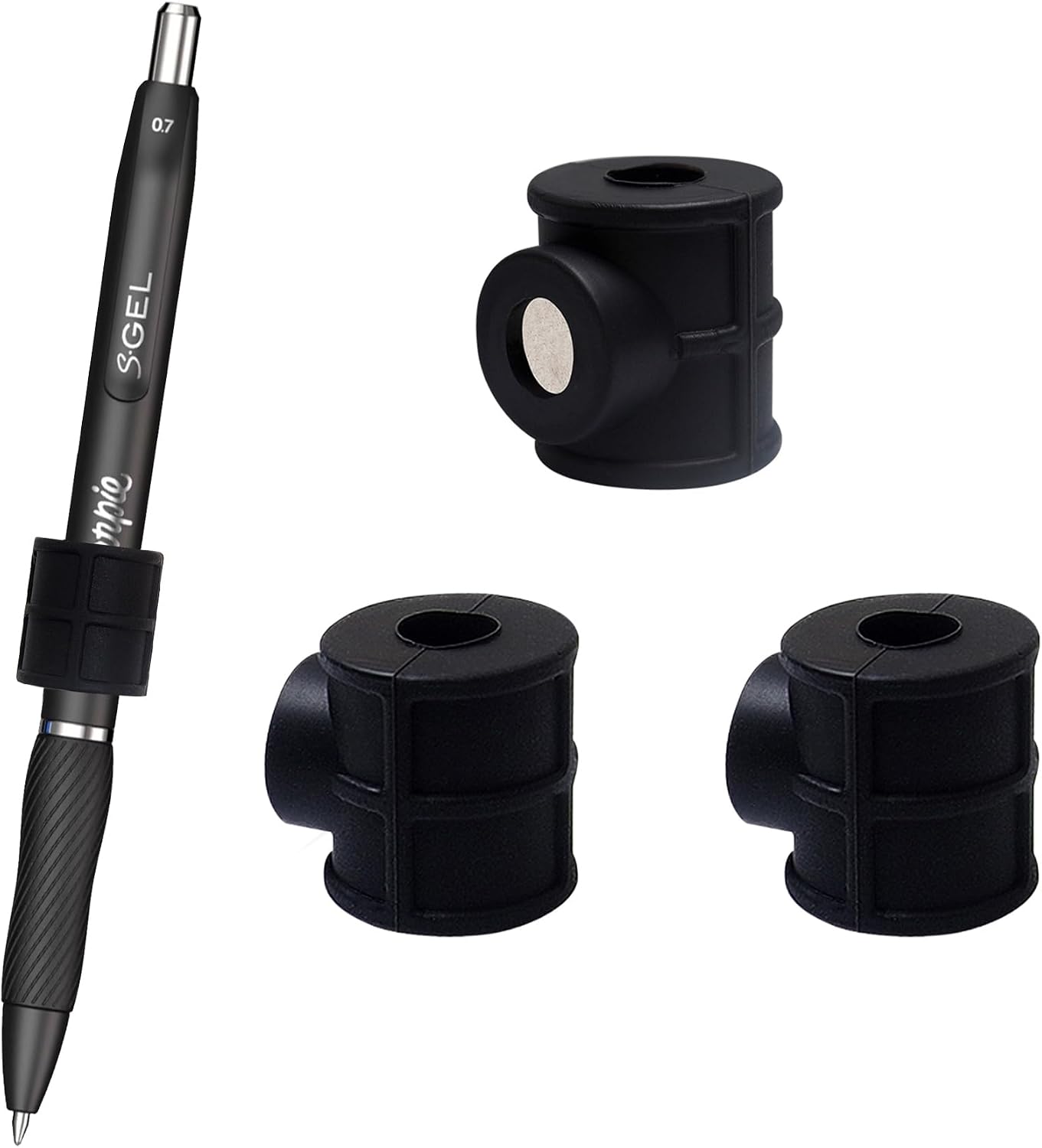 4 Pack Black Strong Magnetic Pen Pencil Holder for Fridge Whiteboard | Fits pens, pencils and markers up to 0.5in, with adhesive metal plates for lockers, cabinets, music stand and smooth surfaces