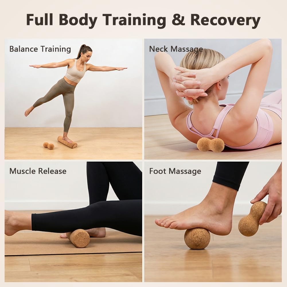 Cork Balance Board Foot Restoration and Balance Kit,4-in-1 Foot & Ankle Strengthener Kit,Balance Trainer with Massage Roller & Ball,Toe Resistance Bands