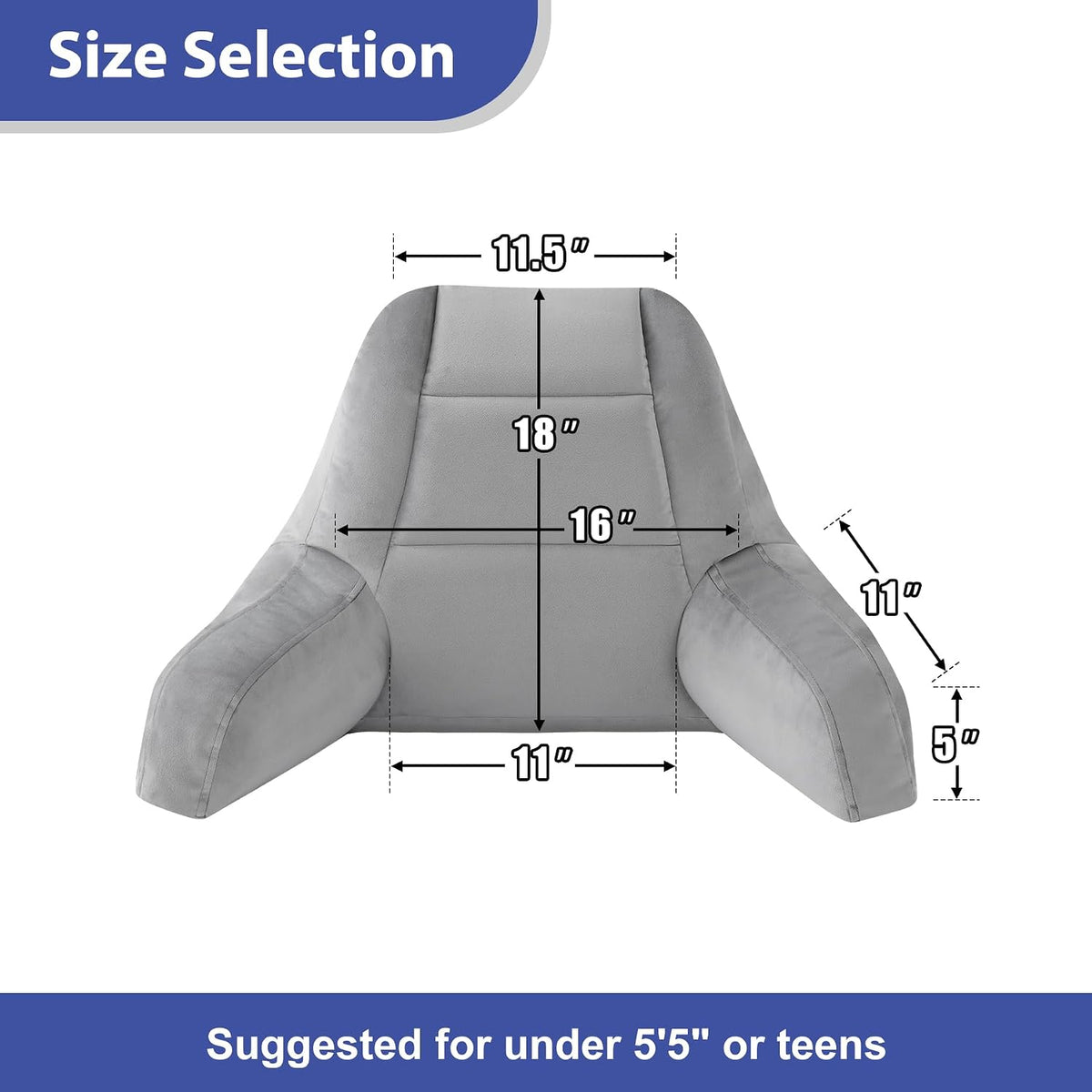 IASEAHK Reading Pillow, Back Pillow for Bed Sitting Up, Light Grey, 18 Inch
