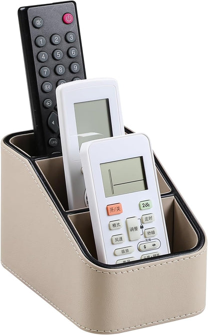 Remote Control Holder, Small Desk Organizer TV Remote Caddy, Black | PU Leather 3 Compartments Remote Holder, Remote Organizer Nightstand Organizer for Couch Bedside Living Room Office