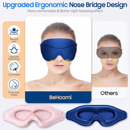 BeHoomi Sleep Mask, Premium Eye Mask for Sleeping, Total Blackout, Super Soft Comfort, Adjustable Fit, Upgraded 3D Ergonomic Designed Sleeping Mask for Home, Office, Travel, Meditation, Yoga, Pink