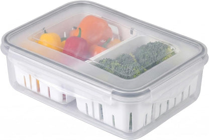 11.4 Cup Produce Saver Container for Fridge with Colander 2.7L | Airtight Fruit & Vegetable Storage Bin, Removable Strainer Basket, BPA-Free, Stackable, White Colander