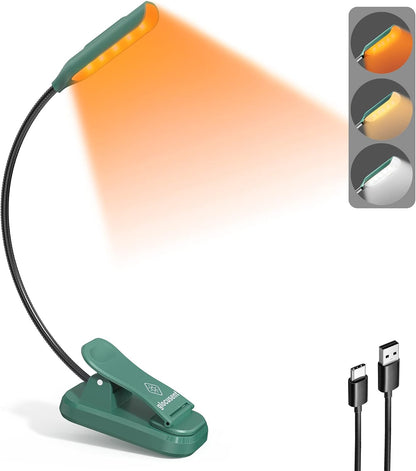 Glocusent Willow Book Light for Reading in Bed, 10 LED Bright Reading Light | 3 Colors & 3 Brightness, Rechargeable, 80Hrs, Lightweight, Clip on, Christmas Stocking Stuffers, Gifts, Book Lovers, Reader