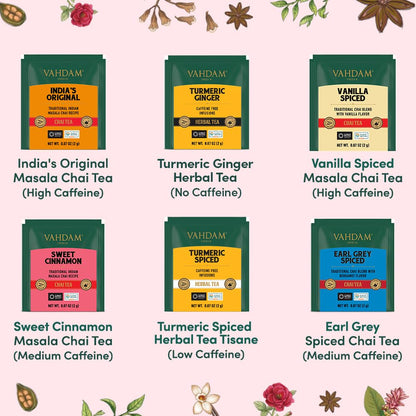 VAHDAM, Assorted Herbal Tea Sampler (18 Tea Bags, 9 Flavors) Caffeine-Free, Non-GMO | Double Infusion, Individually Enveloped Tea Bags | Herbal Tea Assortmen